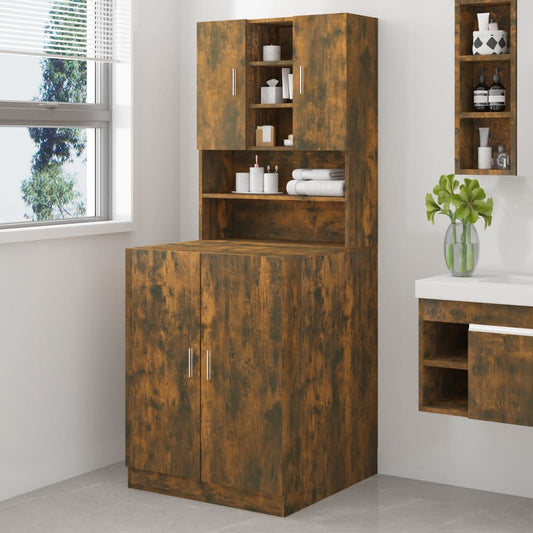 Wasmachinekast Bewerkt Hout Gerookt Eikenkleurig