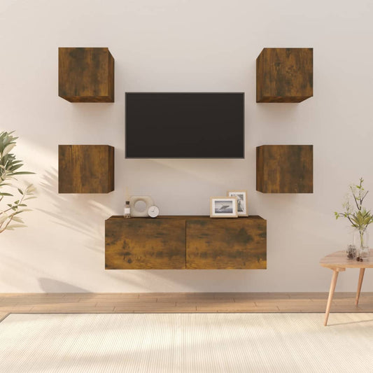 Tv-Wandmeubelset Bewerkt Hout Gerookt Eikenkleurig