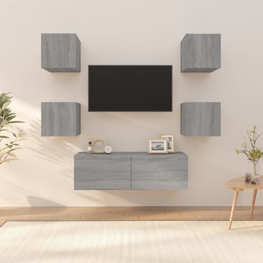 Tv-Wandmeubelset Bewerkt Hout Grijs Sonoma Eikenkleurig
