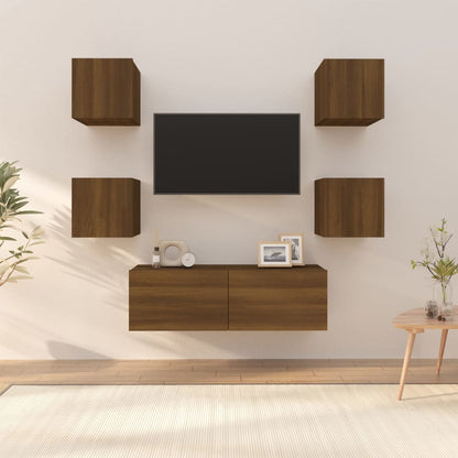 Tv-Wandmeubelset Bewerkt Hout Bruineikenkleurig