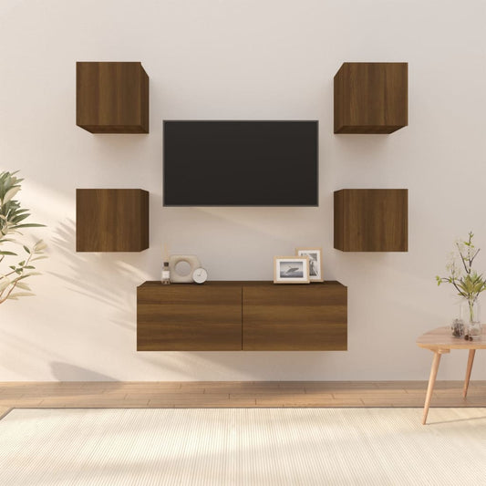 Tv-Wandmeubelset Bewerkt Hout Bruineikenkleurig