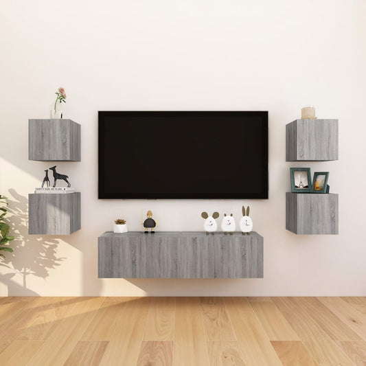 Tv-Wandmeubelen 8 St 30,5X30X30 Cm Grijs Sonoma Eikenkleurig
