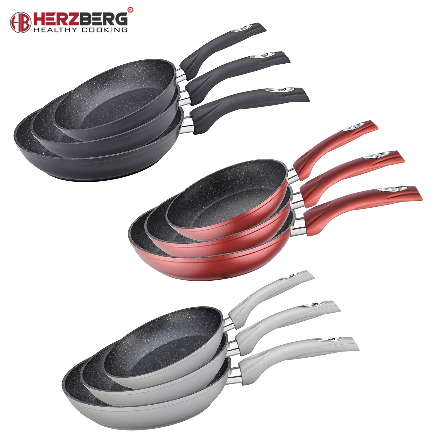 Herzberg Cooking Herzberg 3-Delige Koekenpan Van Gesmeed Aluminium 20/24/28 Zwart