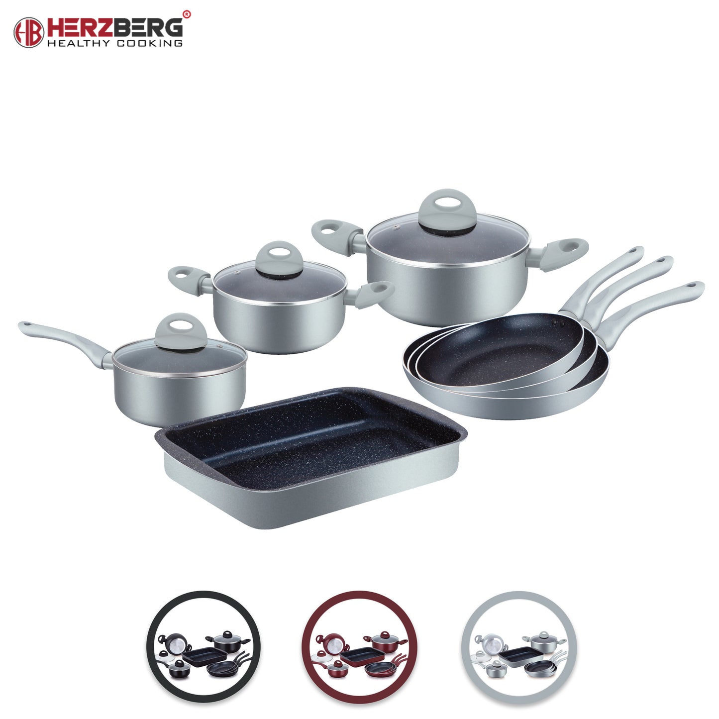 Herzberg Cooking Herzberg Stuks Marmer Gecoate Pannenset - Zilver