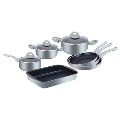 Herzberg Cooking Herzberg Stuks Marmer Gecoate Pannenset - Zilver