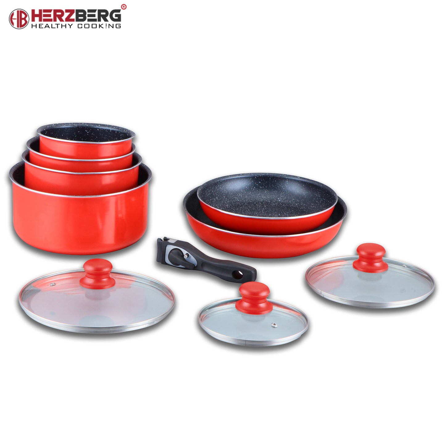 Herzberg Cooking Herzberg Hg-5000: 10-Delige Pannenset Met Marmeren Coating Zwart