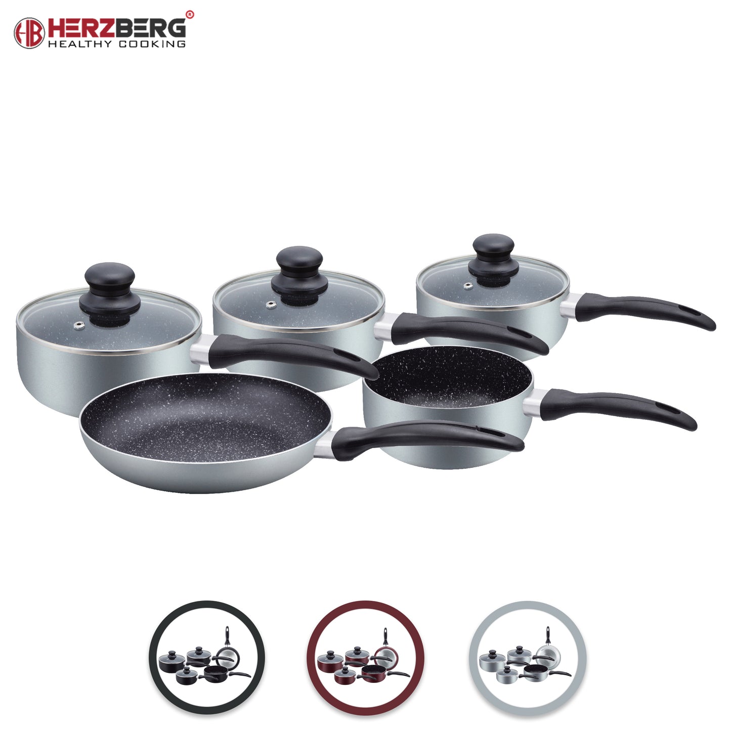 Herzberg Cooking Herzberg Hg-5003Sl: 8 Delige Marmeren Pannenset - Zilver