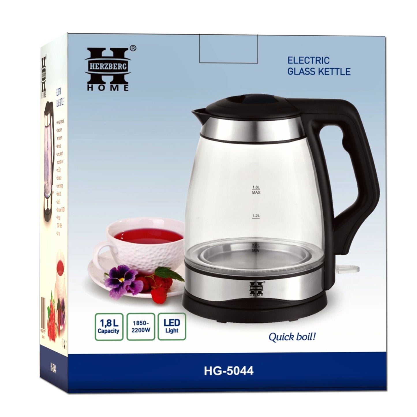 Herzberg Cooking Herzberg Hg-5044: 1.8L Elektrische Glazen Waterkoker Met Led-Lichtindicator