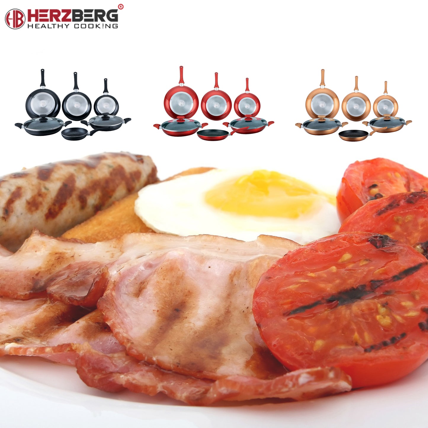 Herzberg Cooking Herzberg 8-Delige Braadpannenset Met Marmercoating Rood