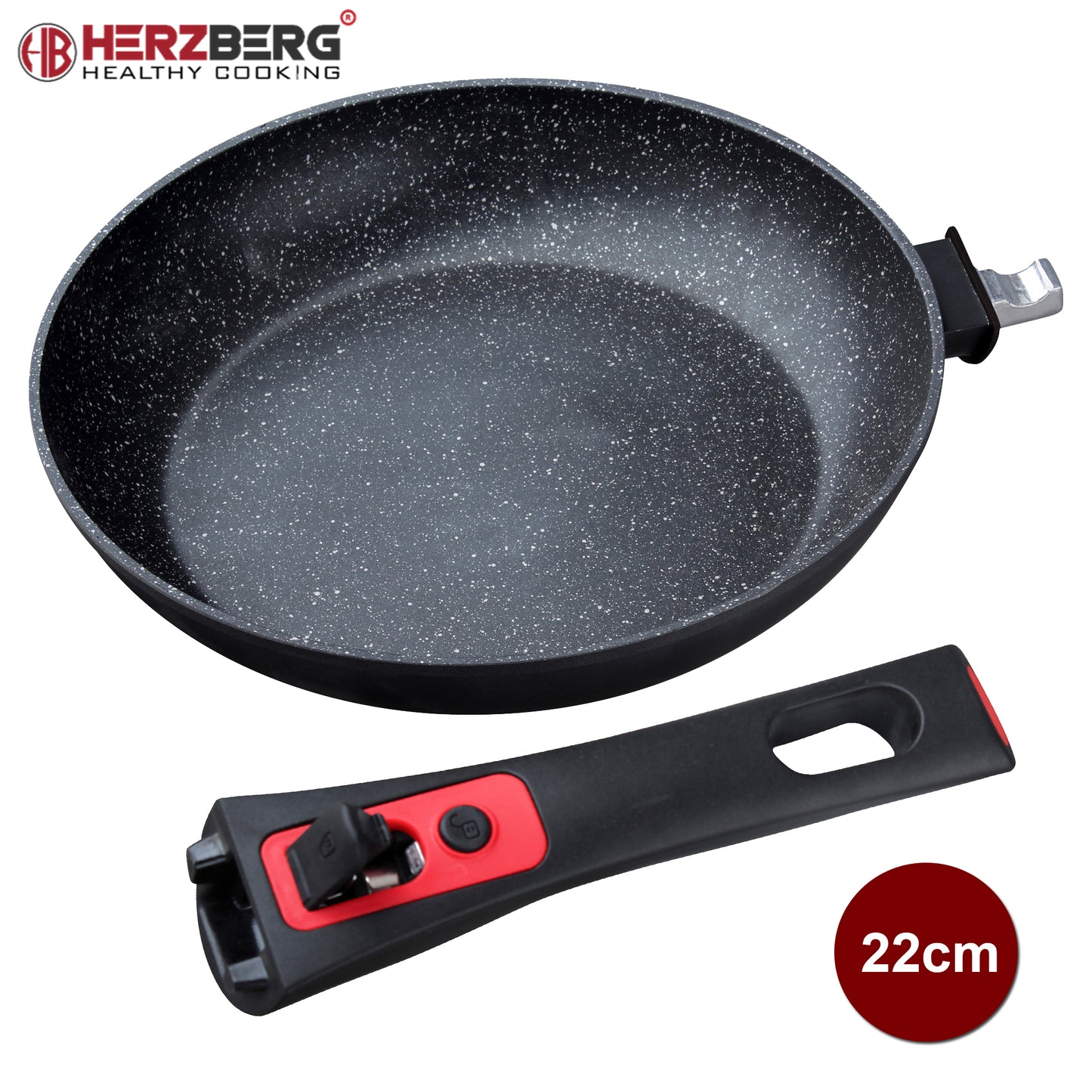 Herzberg Cooking Herzberg Hg-7022Fp: Marmer Gecoate Koekenpan Met Afneembaar Handvat - 22Cm