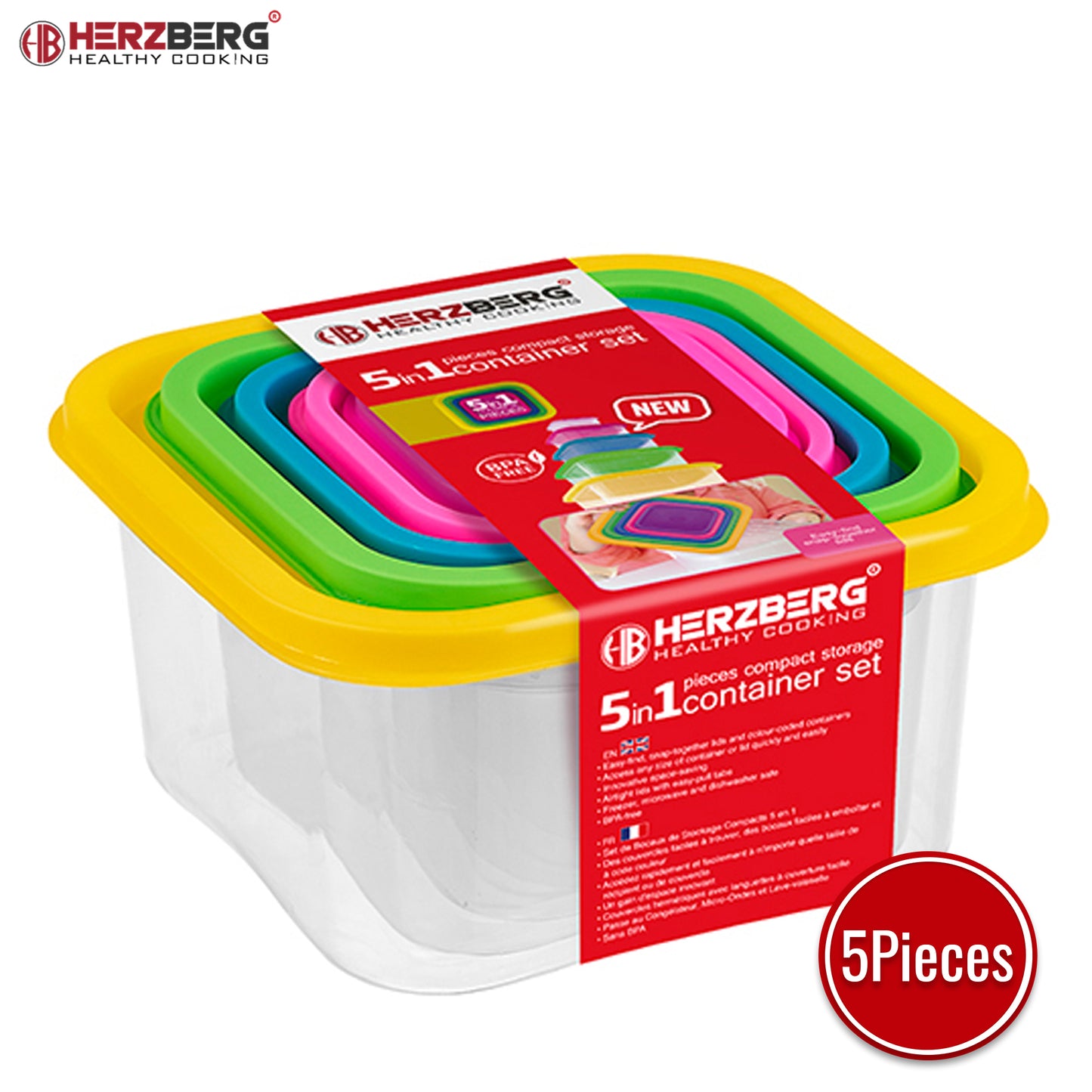 Herzberg Cooking Herzberg 5-In-1 Vierkante Containerset Voor Voedselopslag