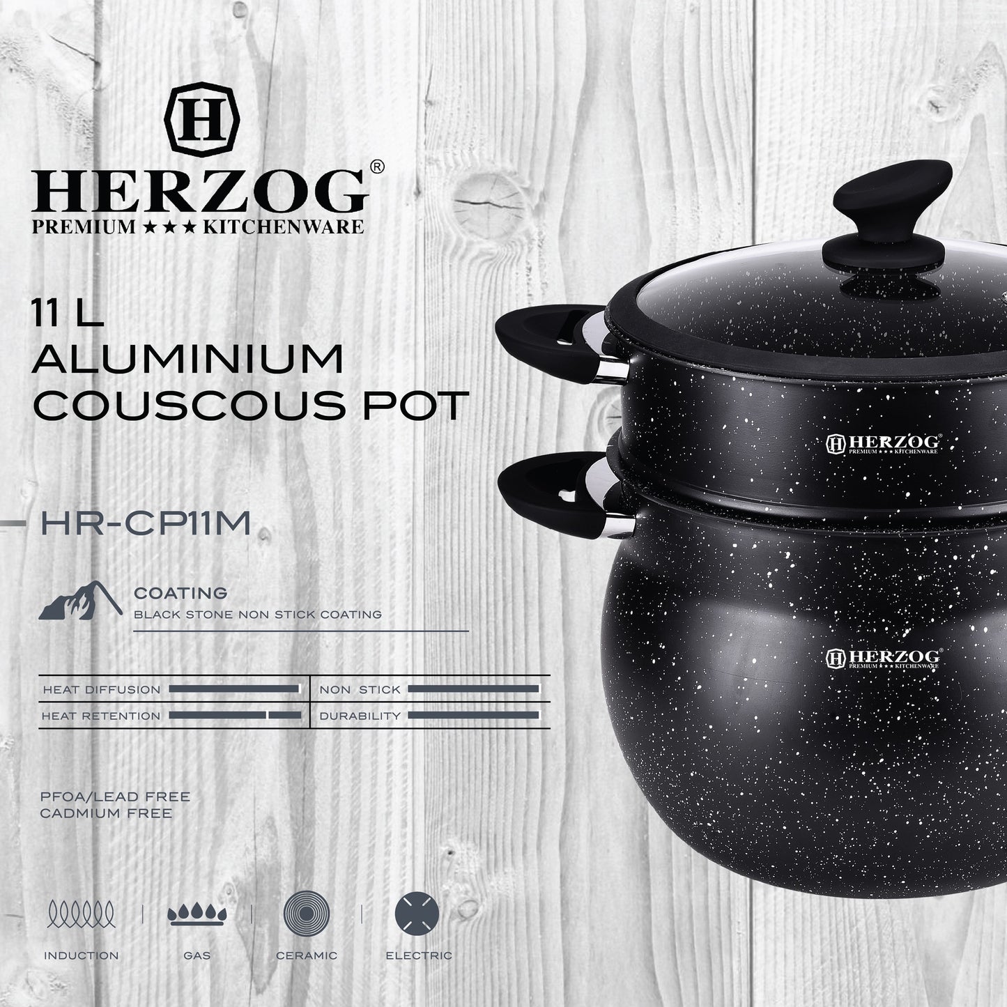 Herzog 1L Couscouspot Met Aluminium Steencoating
