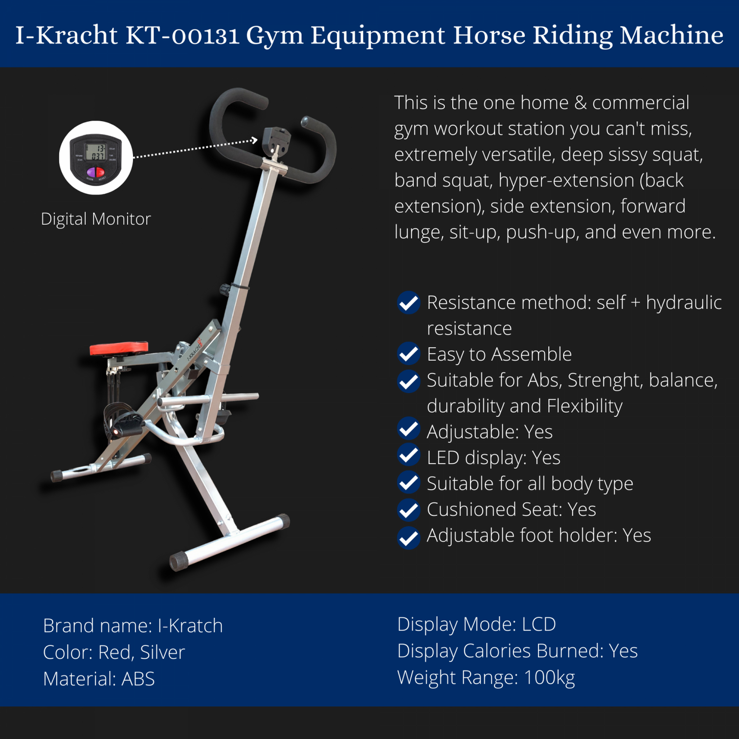 I-Kracht Total Fitness Crunch Met Digitale Monitor Zwart