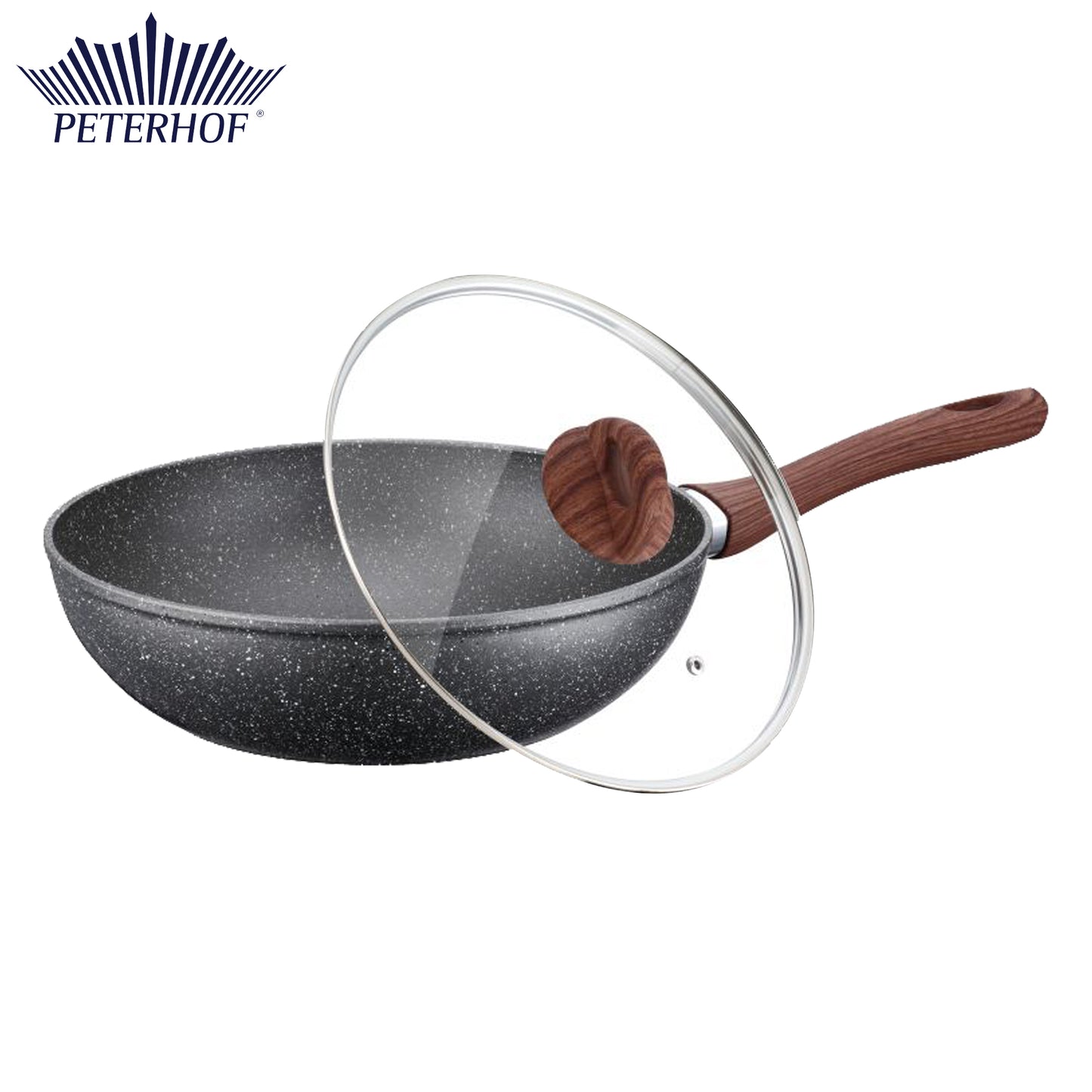 Peterhof Ph-25325-28: Wok Met Marmercoating Van 28 Cm Met Glazen Deksel