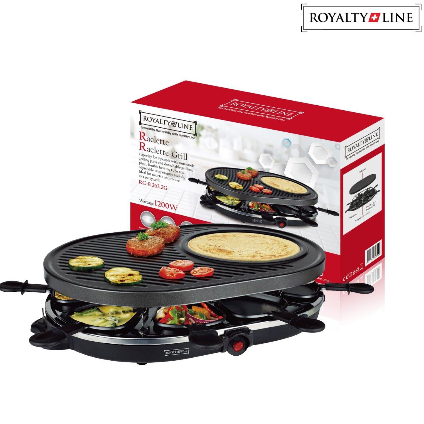 Royalty Line 2 In 1 Elektrische Grill Met 8 Stuks Raclette