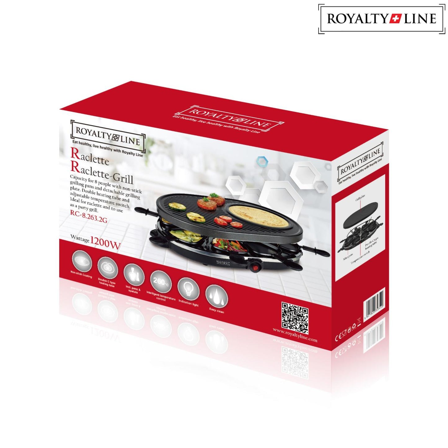 Royalty Line 2 In 1 Elektrische Grill Met 8 Stuks Raclette