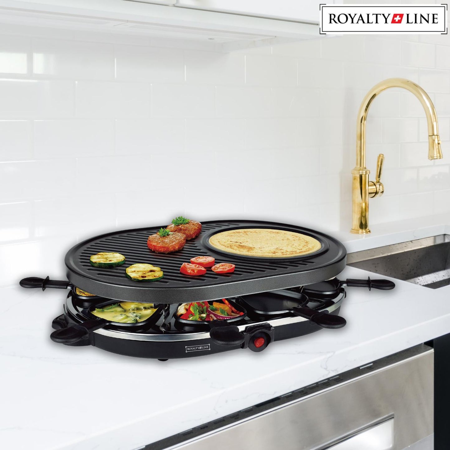 Royalty Line 2 In 1 Elektrische Grill Met 8 Stuks Raclette