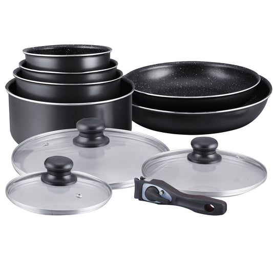 Herzberg Cooking Herzberg Hg-5000: 10-Delige Pannenset Met Marmeren Coating Zwart