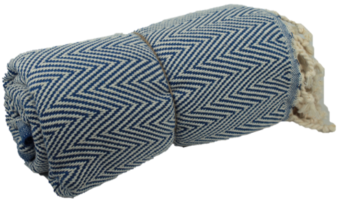 Coton D'or Ps-137:Katoen Beach Peshtemal Handdoeken 95X180 - Chevron Strepen Blauw