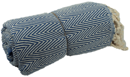 Coton D'or Ps-137:Katoen Beach Peshtemal Handdoeken 95X180 - Chevron Strepen Blauw